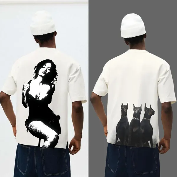 White_French_Terry_Cotton_Triple_Doberman_Premium_Streetwear_Back_Oversized_&_White_French_Terry_Cotton_Midnight_Muse_Graphic_Artistic_Back_Oversized__T-Shirt_For_Men_(Combo_Of_2)