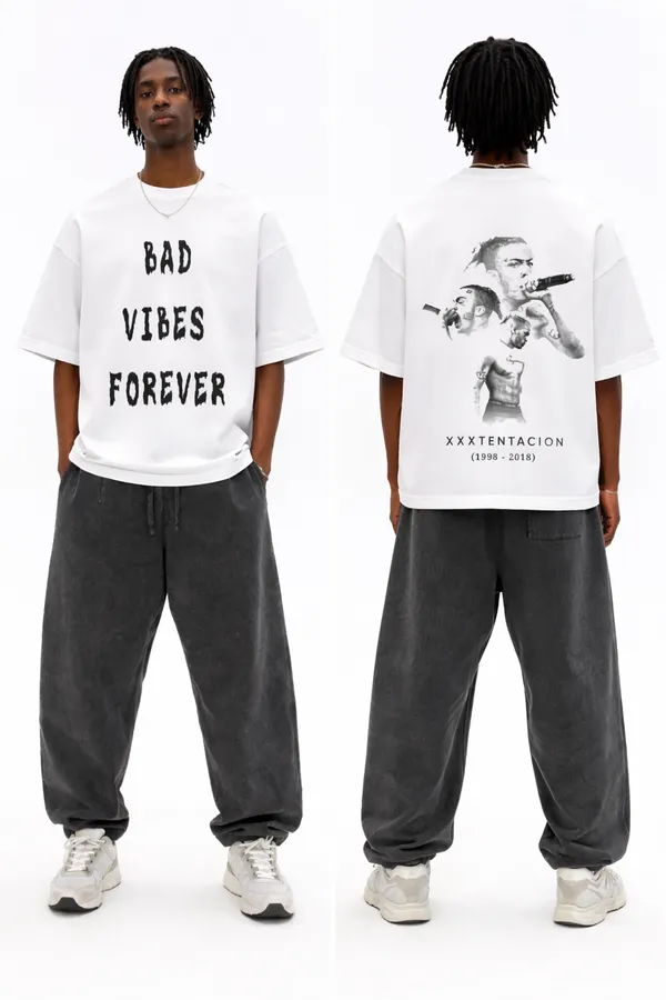 Bad_Vibes_Forever_Front_And_Back_White_French_Terry_Cotton_Oversized_T-Shirt_For_Men
