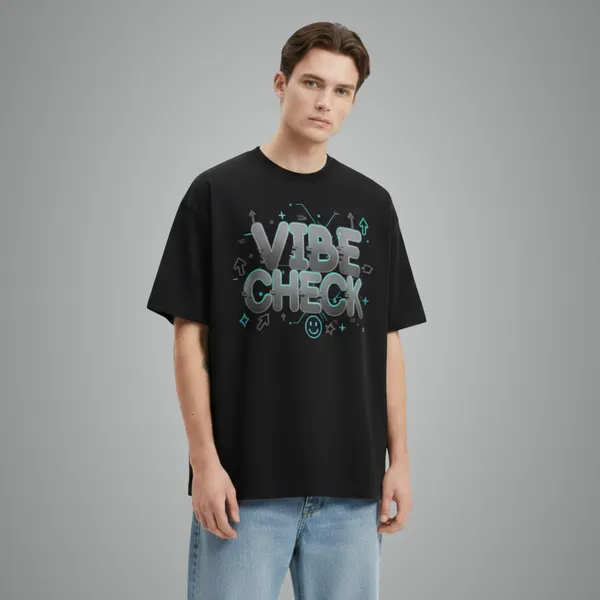 Black_French_Terry_Cotton_Vibe_Check_Bold_Streetwear_Oversized_T-Shirt_For_Men