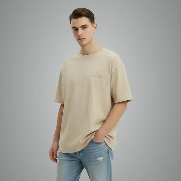 Signature_Sand_Beige_French_Terry_Cotton_Oversized_T-Shirt_For_Men