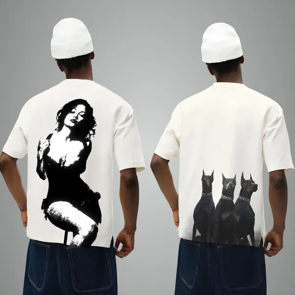 White_French_Terry_Cotton_Triple_Doberman_Premium_Streetwear_Back_Oversized_&_White_French_Terry_Cotton_Midnight_Muse_Graphic_Artistic_Back_Oversized__T-Shirt_For_Men_(Combo_Of_2)