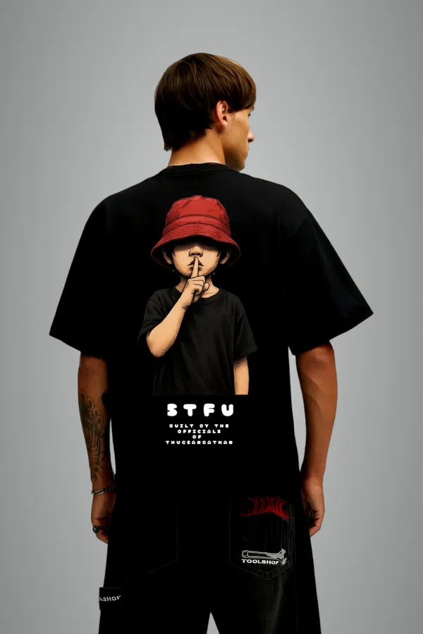 Stfu_Graphic_Streetwear_Back_Black_French_Terry_Cotton_Oversized_T-Shirt_For_Men