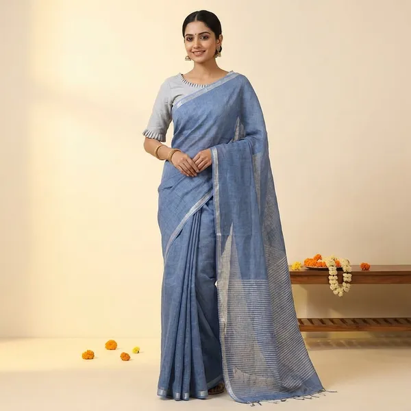 Blue_Linen_Saree_For_Women