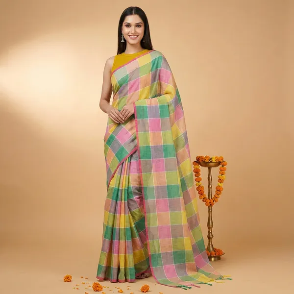 Multi_Color_Linen_Saree_For_Women