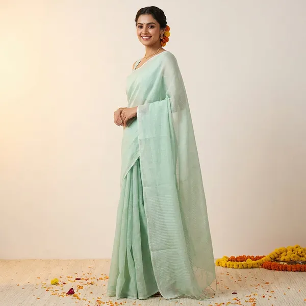 Light_Green_Linen_Saree_For_Women