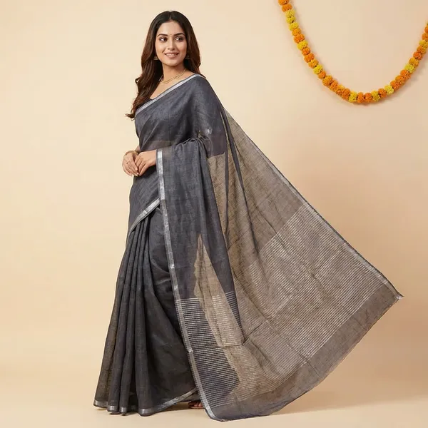 Grey_Linen_Saree_For_Women