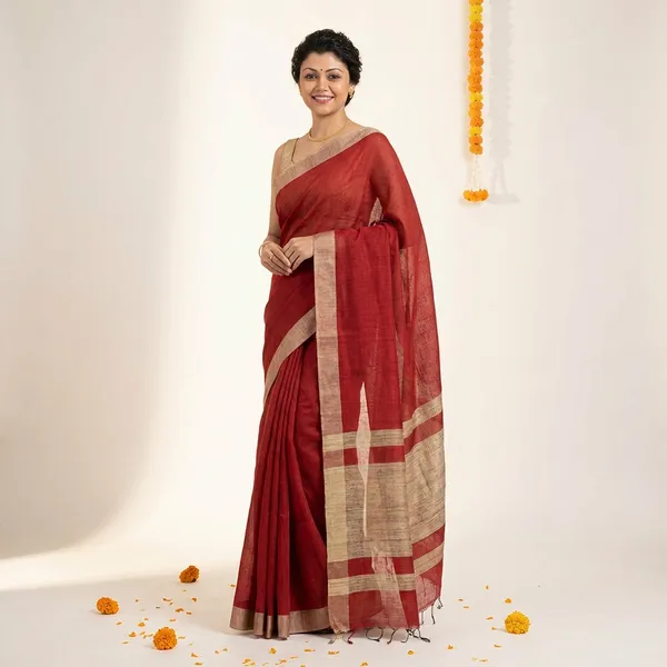 Maroon_Linen_Blended_Saree_For_Women
