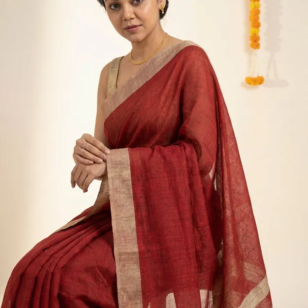 Maroon_Linen_Blended_Saree_For_Women