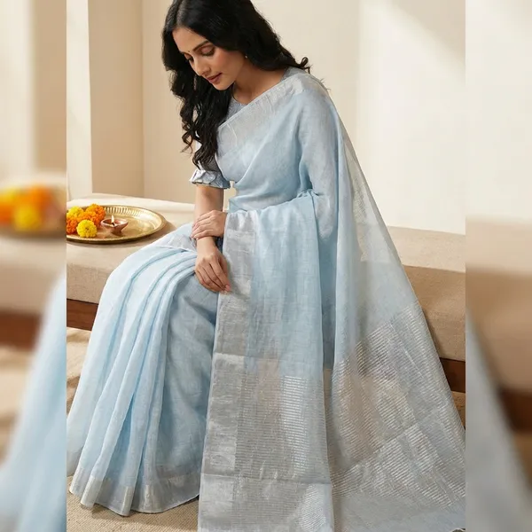 Blue_Linen_Saree_For_Women