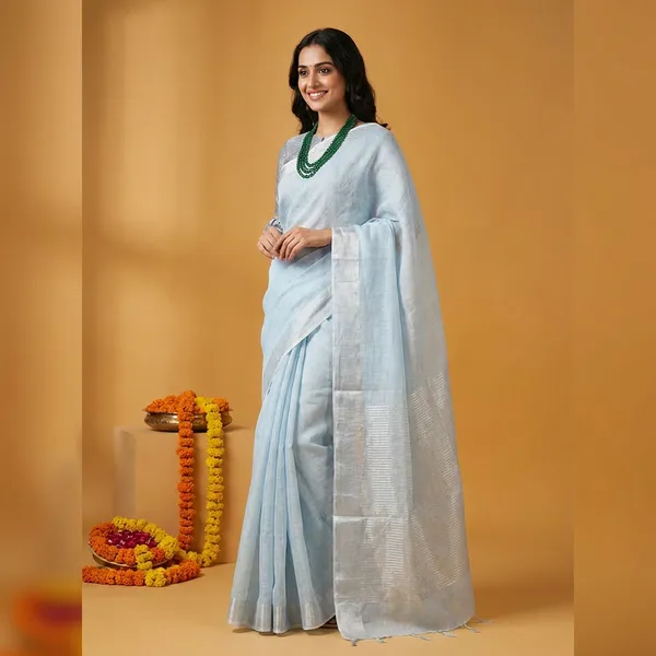 Blue_Linen_Saree_For_Women