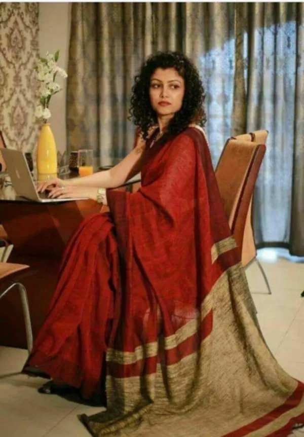 Maroon_Linen_Blended_Saree_For_Women