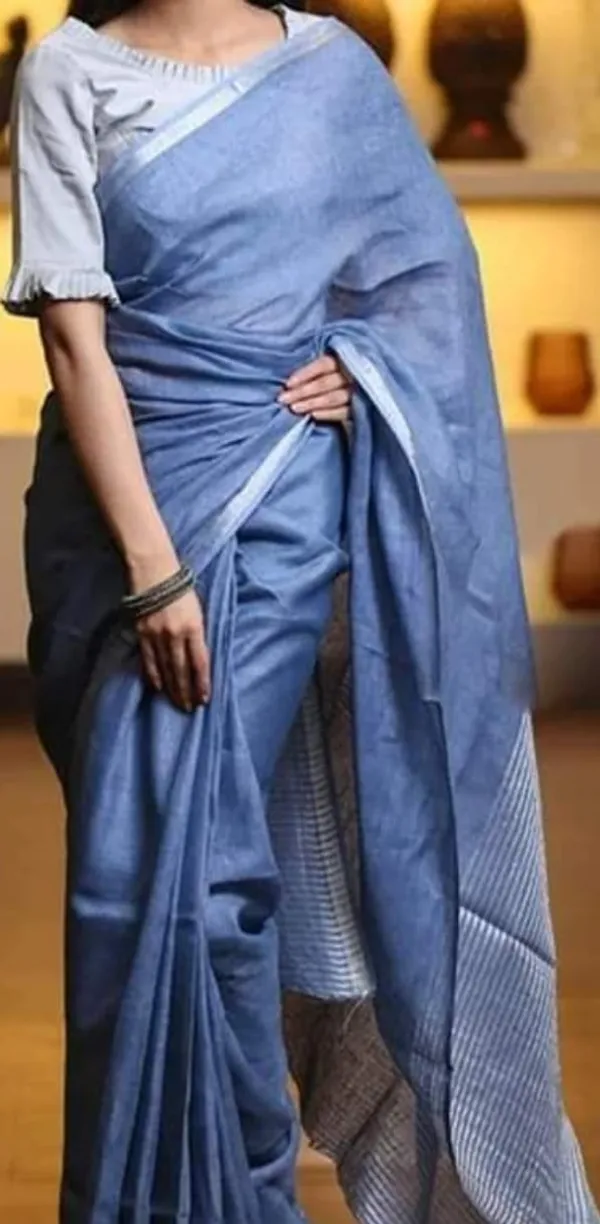Blue_Linen_Saree_For_Women