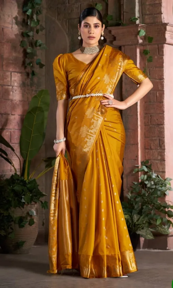 Mustard_yellow_Banarasi_Silk_Saree_For_Women