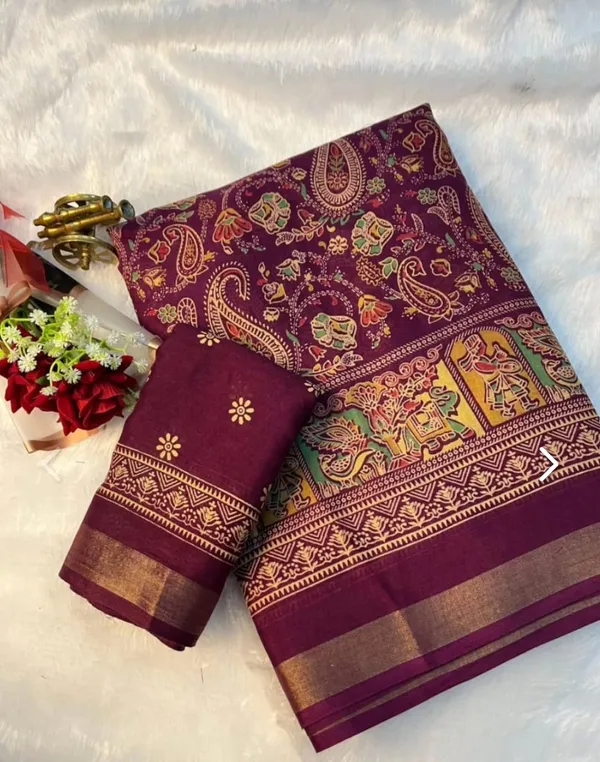 Maroon_Mulmul_Cotton_Saree_For_Women