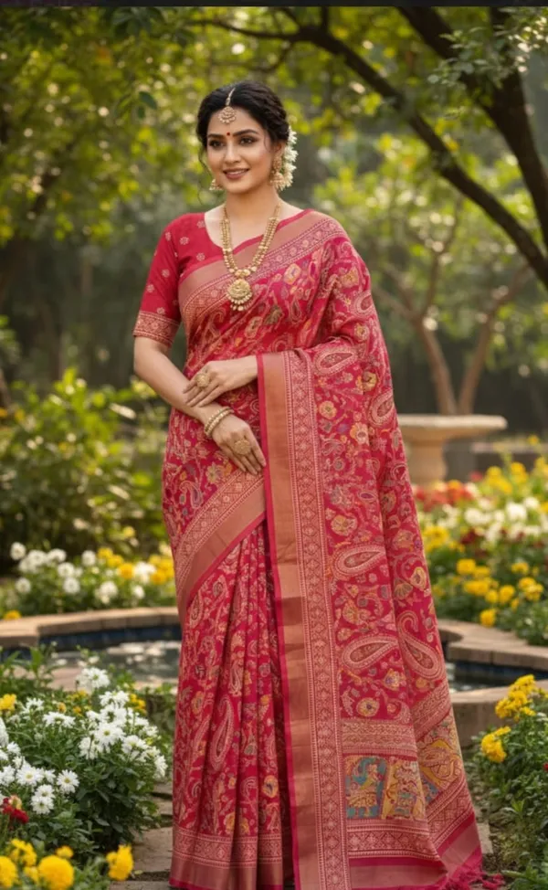 Red_Mulmul_Cotton_Saree_For_Women