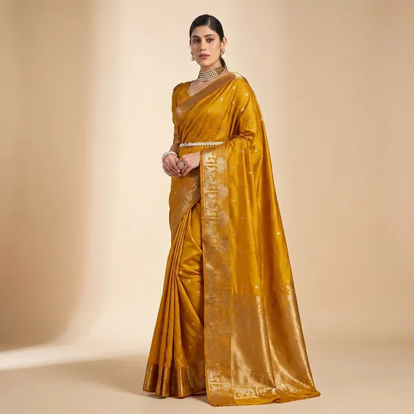Mustard_yellow_Banarasi_Silk_Saree_For_Women