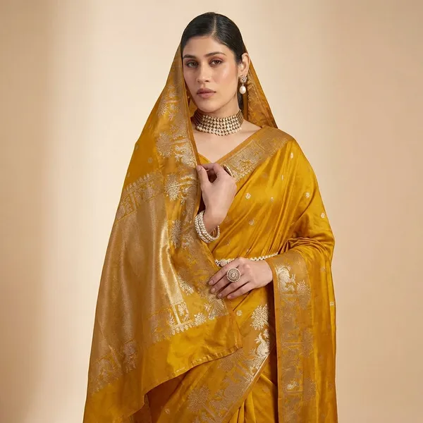 Mustard_yellow_Banarasi_Silk_Saree_For_Women