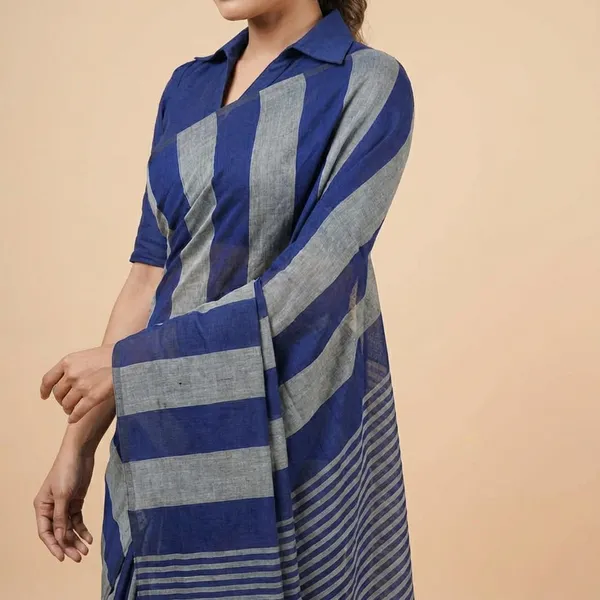Blue_Khadi_Cotton_Saree_For_Women