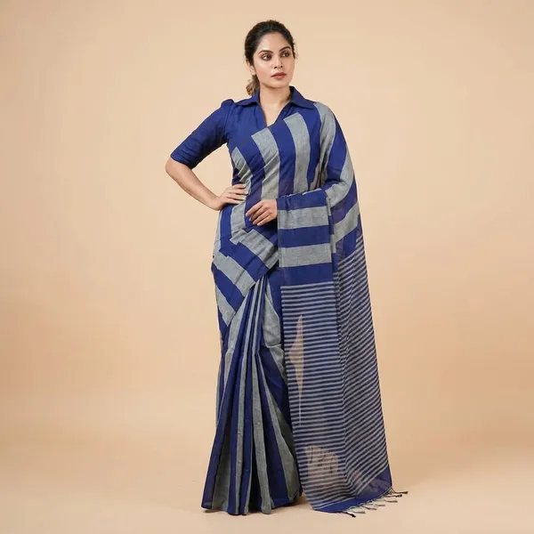 Blue_Khadi_Cotton_Saree_For_Women