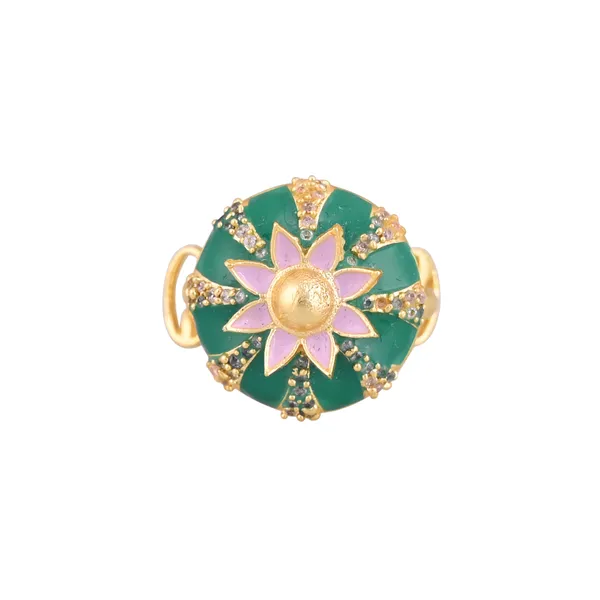 Green_Enamel_and_Pink_Flower_Ring_with_Gold_Detailing