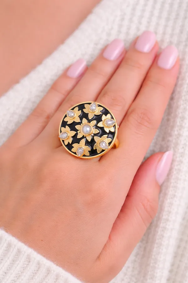 Black_Enamel_Floral_Statement_Ring_with_Stones