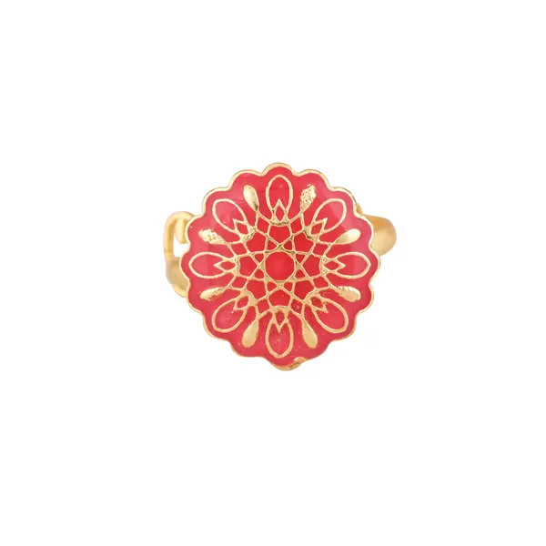 Pink_Floral_Enamel_Gold-Toned_Adjustable_Ring