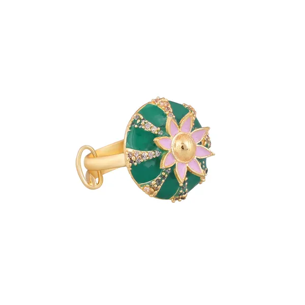 Green_Enamel_and_Pink_Flower_Ring_with_Gold_Detailing