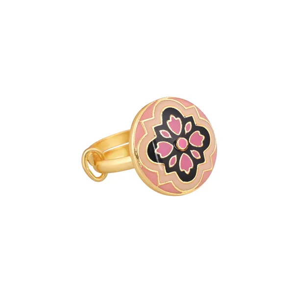 Pink_Floral_Enamel_Gold-Toned_Adjustable_Ring