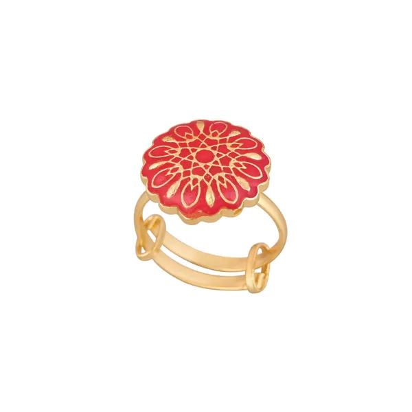Pink_Floral_Enamel_Gold-Toned_Adjustable_Ring
