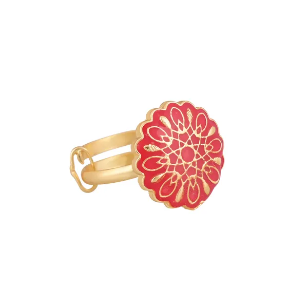 Pink_Floral_Enamel_Gold-Toned_Adjustable_Ring