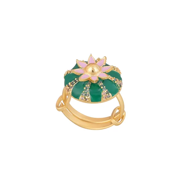 Green_Enamel_and_Pink_Flower_Ring_with_Gold_Detailing