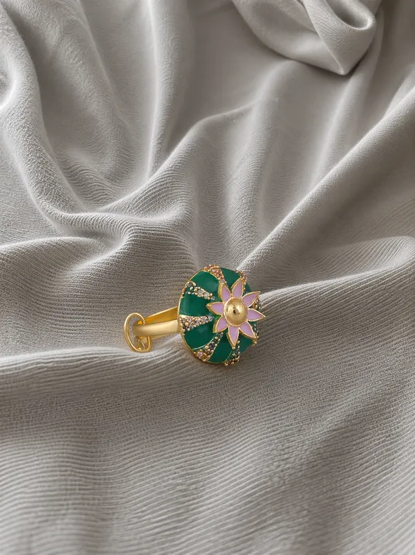 Green_Enamel_and_Pink_Flower_Ring_with_Gold_Detailing