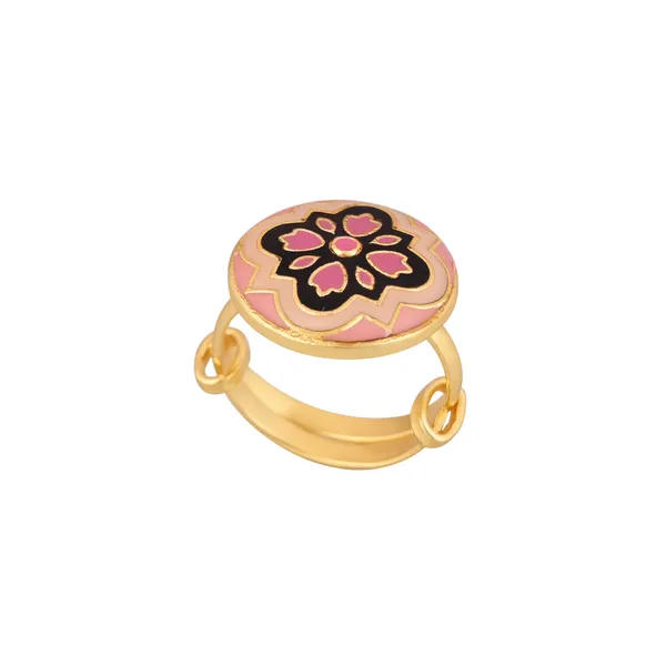 Pink_Floral_Enamel_Gold-Toned_Adjustable_Ring