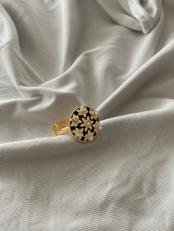 Black_Enamel_Floral_Statement_Ring_with_Stones