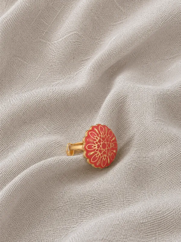 Pink_Floral_Enamel_Gold-Toned_Adjustable_Ring