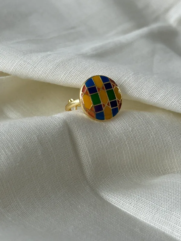 Colorful_Mosaic_Enamel_Statement_Ring_-_Gold_Plated_Adjustable_Fashion_Ring
