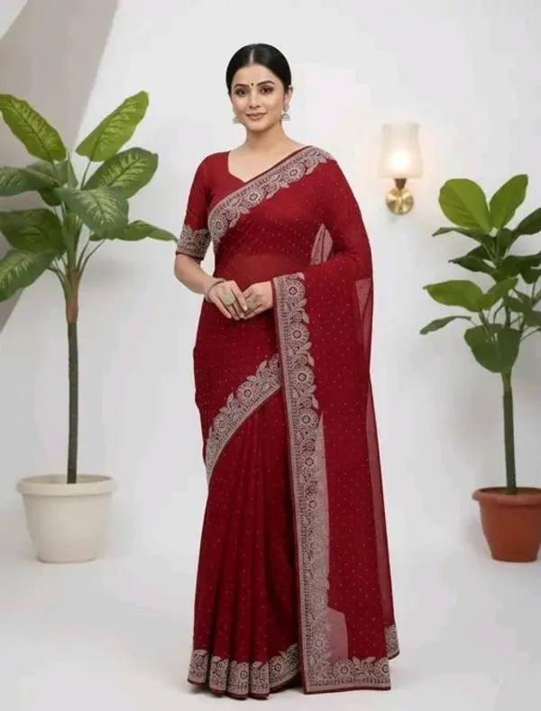 Maroon_Embroidered_Georgette_Saree_with_Blouse_For_Women