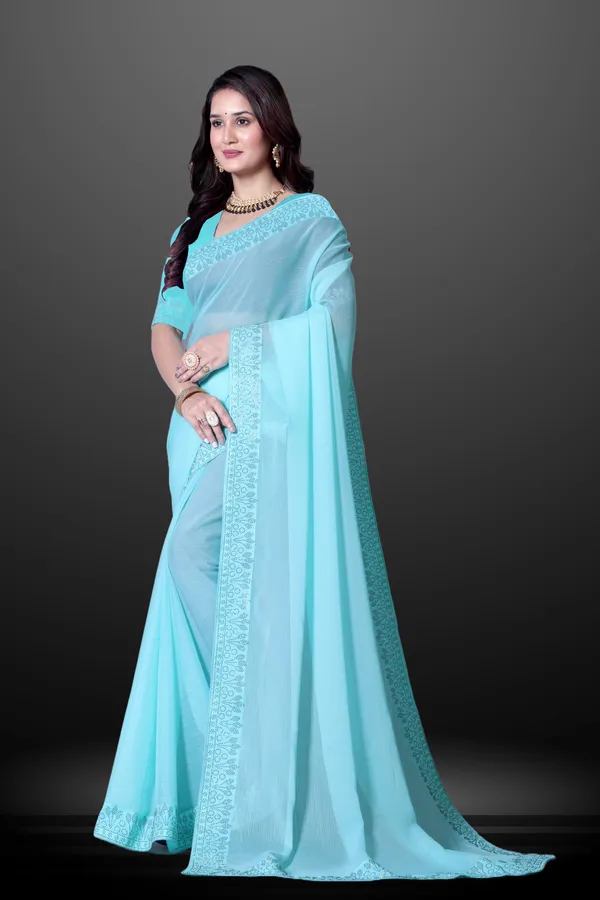 Light_Blue_Georgette_Saree_with_Embroidered_Border_and_Blouse_For_Women