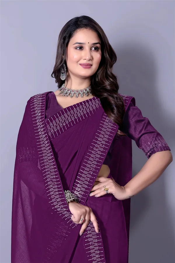 Purple_Georgette_Saree_with_Embellished_Border_and_Blouse_For_Women