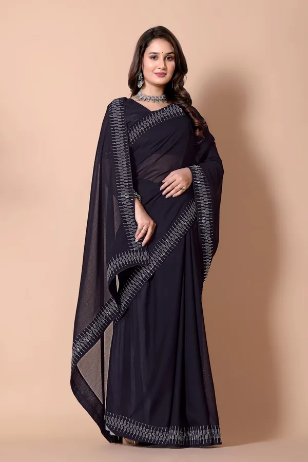 Black_Georgette_Saree_with_Embellished_Border_and_Blouse_For_Women
