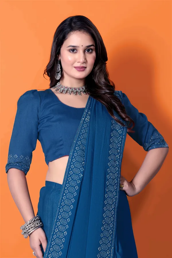 Blue_Georgette_Saree_with_Embellished_Border_and_Matching_Blouse_For_Women