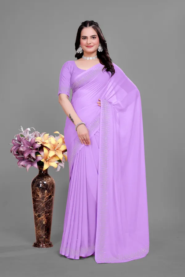 Lavender_Georgette_Saree_with_Matching_Blouse_For_Women