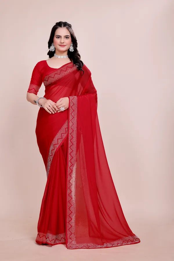Red_Georgette_Saree_with_Embroidered_Lace_Border_For_Women