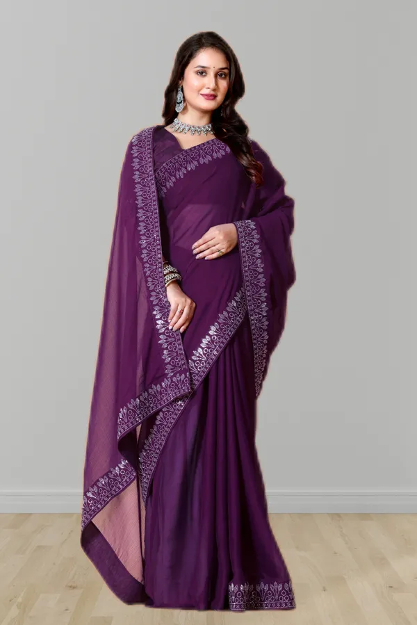 Purple_Embellished_Border_Saree_with_Matching_Blouse_For_Women