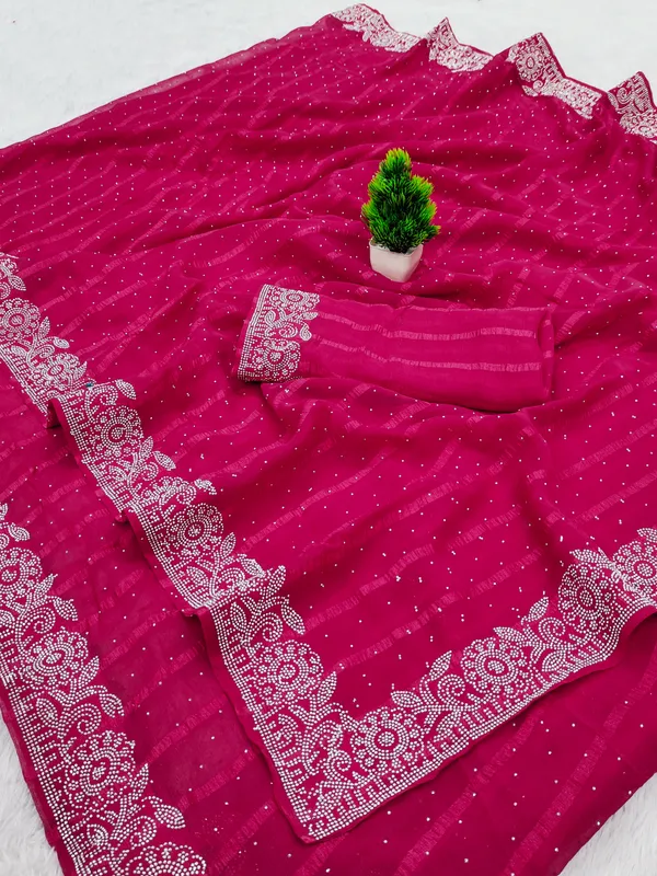Pink_Georgette_Saree_with_Silver_Embroidered_Border_and_Sequins_Work_For_Women