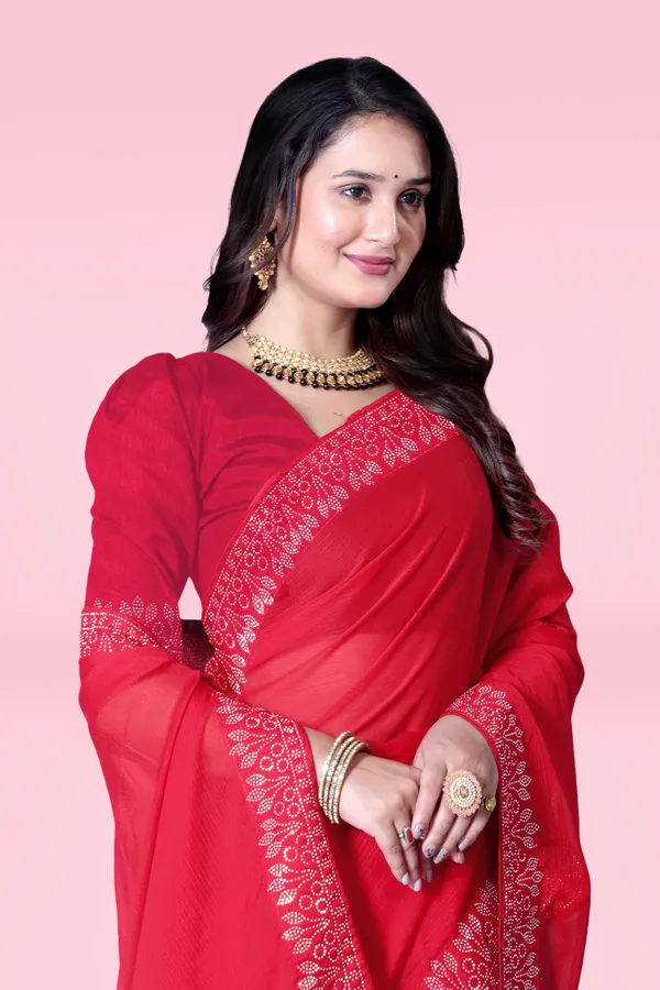 Red_Georgette_Saree_with_Embroidered_Blouse_For_Women