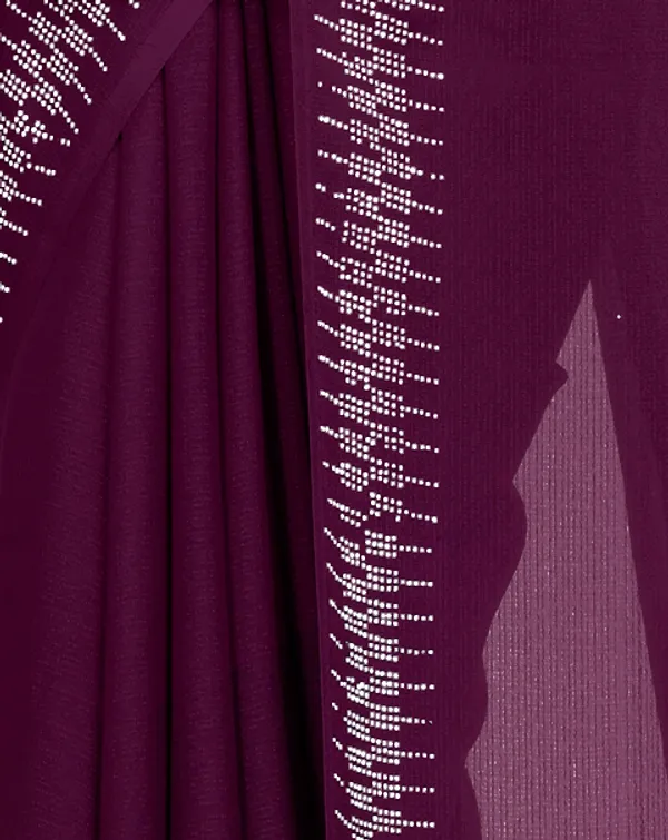 Maroon_Georgette_Saree_with_Silver_Border_and_Embroidered_Blouse_For_Women