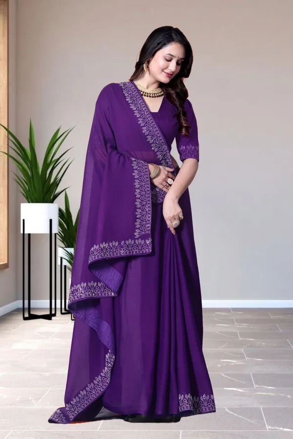 Purple_Embroidered_Georgette_Saree_with_Blouse_For_Women
