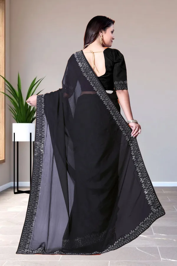 Black_Georgette_Saree_with_Embroidered_Border_and_Blouse_For_Women