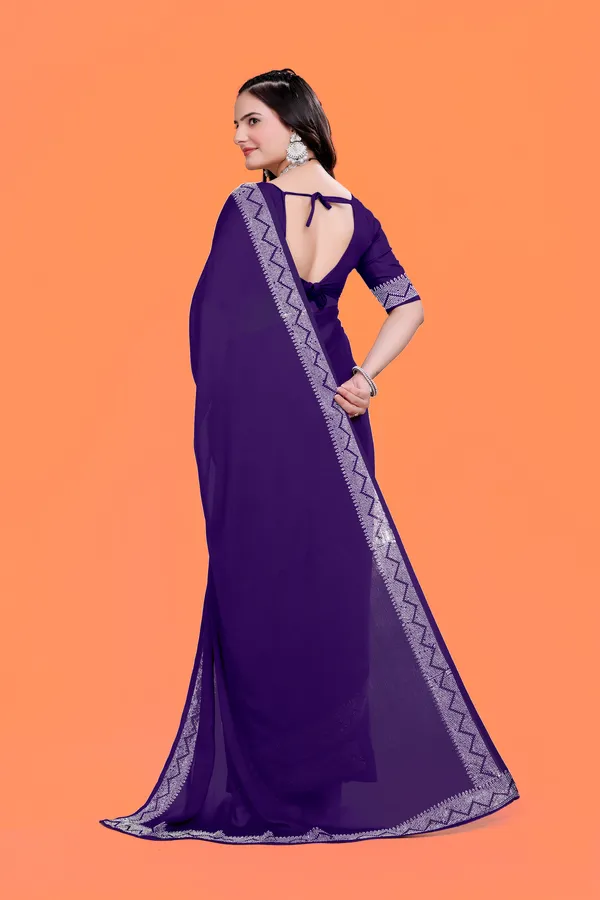 Purple_Chiffon_Saree_with_Silver_Border_and_Matching_Blouse_For_Women